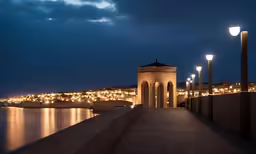 the lights are on at a small pier
