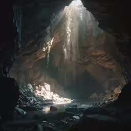 the sunlight is shining from inside a cave