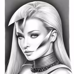 the portrait of a woman with long blonde hair and spikes