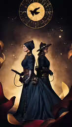 two women in period clothes standing next to each other
