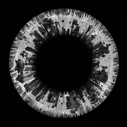 a circular image of the center of an city