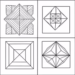 four different shapes that are drawn in one line,four different types of geometrical art