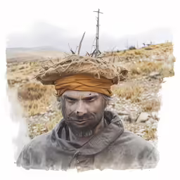 a painting of a man with a cross on his head