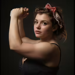 young lady in an ad featuring a woman with a strong arm