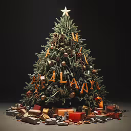 a christmas tree surrounded by gifts and a star