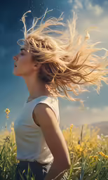 the woman in the grass has long hair