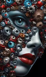 a person wearing an elaborate head made of gears and gears