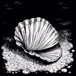 a black and white drawing of a seashell
