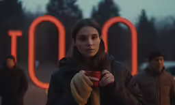 two young people standing and eating hot dogs
