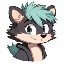 an image of a cartoon anime cat with blue hair