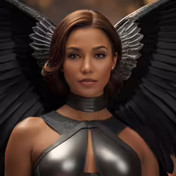 the portrait of an african american woman wearing angel wings