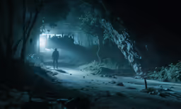 the dark tunnel leading into a house in the woods