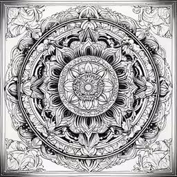 an intricate art work in black and white,a drawing that has a circular element in the middle