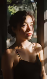 the young asian woman is looking at the camera