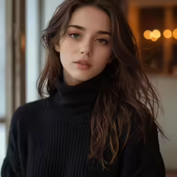 a close up view of a woman with her hair blowing