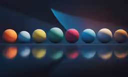 there are different colored balls lined up together