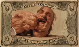 a man with a dollar bill around him