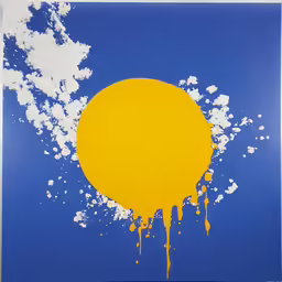a picture with yellow and blue in the sky