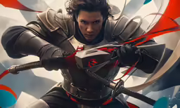 a man in armor is holding a giant sword