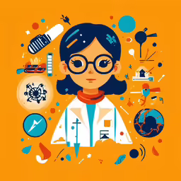 a woman with glasses standing in front of some things