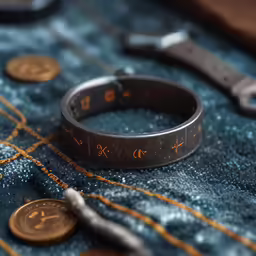 the ring is sitting on top of the jean jeans
