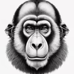 an artistic looking monkey with a very big face