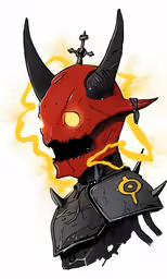 a red helmet with horns on top of a head
