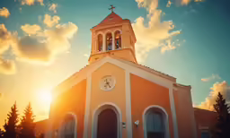 a church steeple on a sunny day