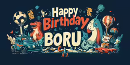 happy birthday boru card with lots of animals and balloons