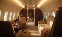 the large airplane is decorated with plush furnishings