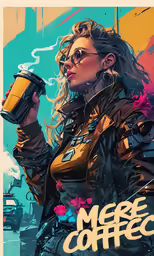 there is a woman wearing black holding a coffee cup