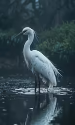a bird standing in the water with its head tilted