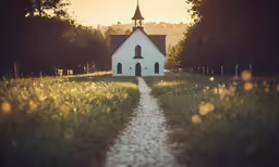 there is a small church and a trail to it