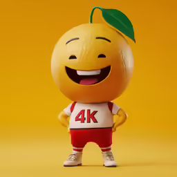a toy wearing a white shirt has an orange on its head