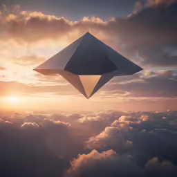 the sun is rising through the clouds near a kite in the air