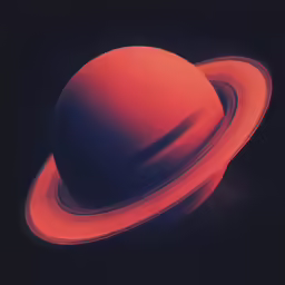 saturn with a red ring at night in the dark sky