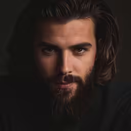 the bearded man has long hair and a beard