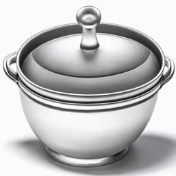 a close up of a metal pot on a white background