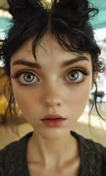 a girl with freckles and big blue eyes