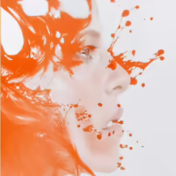 the woman is covered with drops of blood