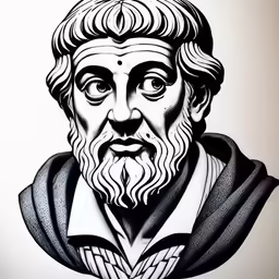 the head of a man wearing a hat and a robe
