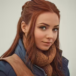 a beautiful young lady in a scarf looking into the distance
