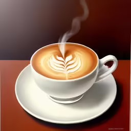 a white cup of latte with steam coming out of the top