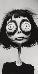 a person with many large eyes is standing