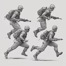 multiple shots of soldiers with rifles