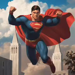 a man flying through the air with a superman costume