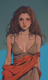 a woman in a brown and red swim suit is standing