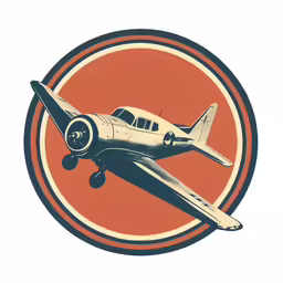 an old fashioned propeller airplane in an orange circle