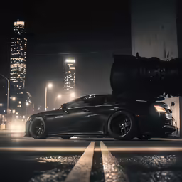 black sports car on a street with light trails