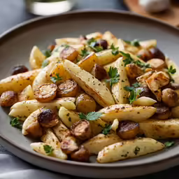 a white plate with some pasta in it